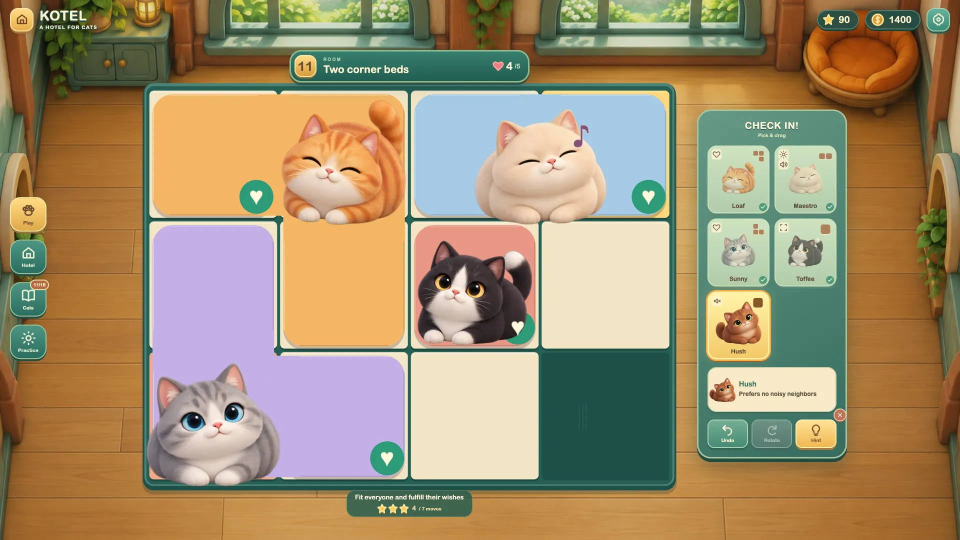 A completed puzzle room in the English edition of Kotel